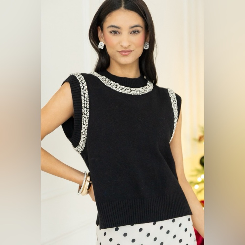 Bejeweled Sweater Vest, Black
